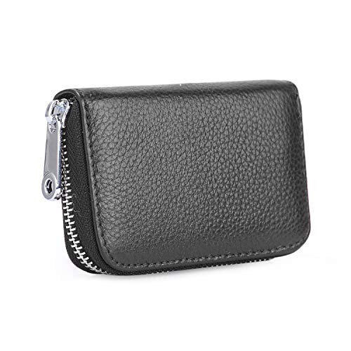 Credit Card Holder, Etercycle Leather Card Case Wallet with Zipper RFID Blocking Purse Small Accordion Wallets 14 Slots for Women Men(Black)