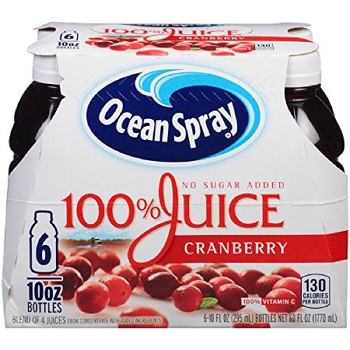 Ocean Spray No Sugar Added, 100 percent Juice Cranberry, 10 Fl Oz, 6 Count (1)