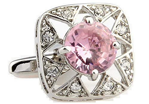 MRCUFF Pink Crystal Square Round Pair Cufflinks in Presentation Gift Box  and  Polishing Cloth