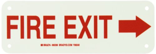 Brady 80296 Glow-In-The-Dark Plastic Glow-In-The-Dark Fire  and  Exit Sign, 3.500" X 10", Legend "Fire Exit (with Picto)"