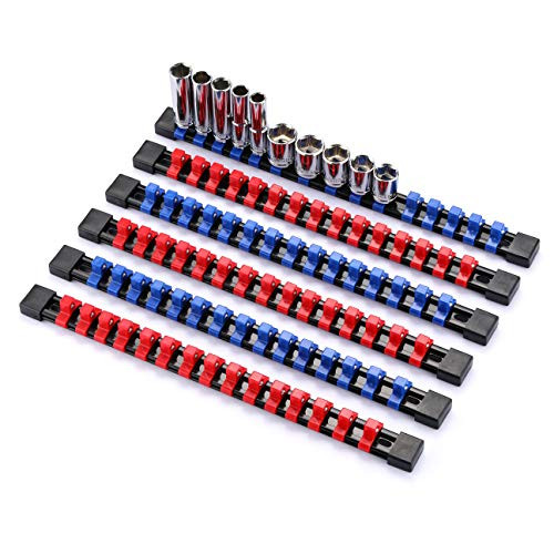 Mayouko ABS Socket Organizer Drive Socket Holder, 3/8 Drive x 90 Clips Portable Socket Clip Rail Holder (6 PCS)