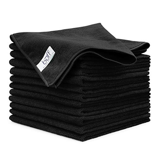 Buff Microfiber Cleaning Cloth - Black (12 Pack) - Size 16" x 16" - All Purpose Microfiber Towels - Clean, Dust, Polish, Scrub, Absorbent 
