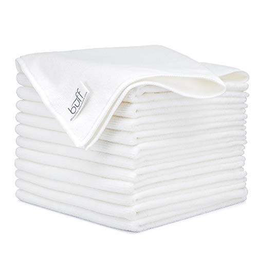 Buff Microfiber Cleaning Cloth - White (12 Pack) - Size 16" x 16" - All Purpose Microfiber Towels - Clean, Dust, Polish, Scrub, Absorbent 