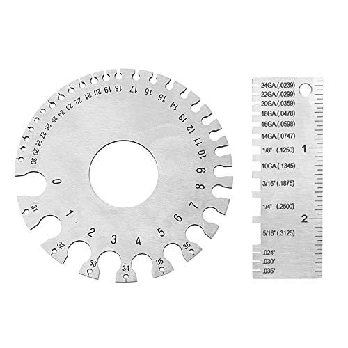 2 Pcs Thickness Gauge, Stainless Steel Metal Sheets Wire Gauge Measurement Tool,Wire Metal Thickness Gauge  and  Standard Round Dual-Sided Metal Sheet Guage