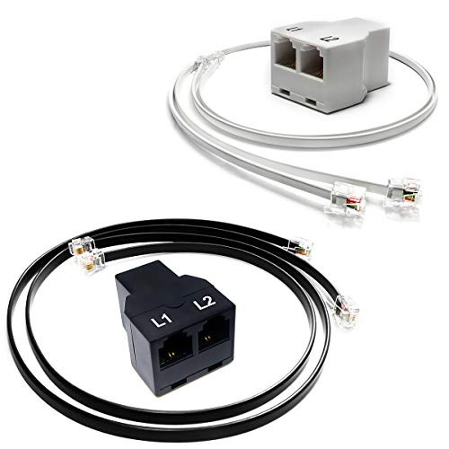 Dual Telephone Line Separator/Combiner 3-Female RJ11 Jack Adapter with Custom Size Cables