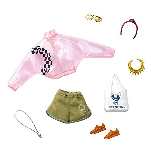 Barbie Storytelling Fashion Pack of Doll Clothes Inspired by The Olympic Games Tokyo 2020: Pink Transparent Jacket, Shorts and 6 Accessories Dolls, Gift for 3 to 8 Year Olds Barbie Storytelling Fashion Pack of Doll Clothes Inspired by The Olympic Games Tokyo 2020: Pink Transparent Jacket, Shorts and 6 Accessories Dolls, Gift for 3 to 8 Year Olds