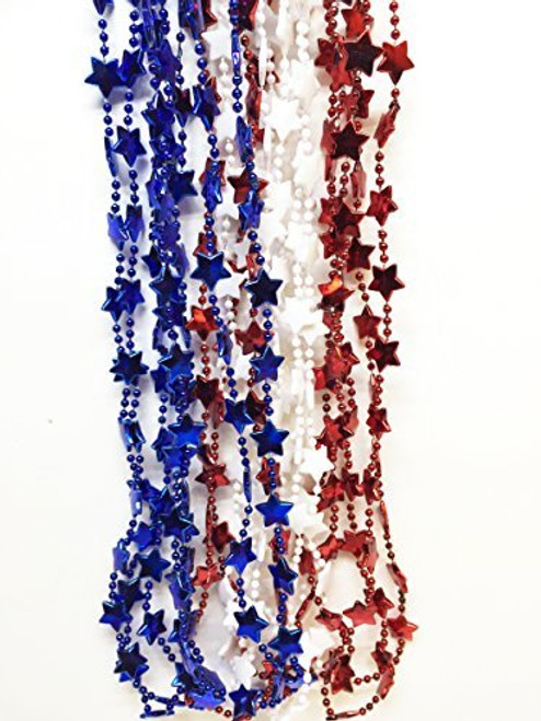 GIFTEXPRESS 12 pcs Patriotic Star Beaded Necklaces, 4th of July Red Silver  and  Blue Metallic Necklaces for Independence Day, Parade, Party Favors, Memorial day party