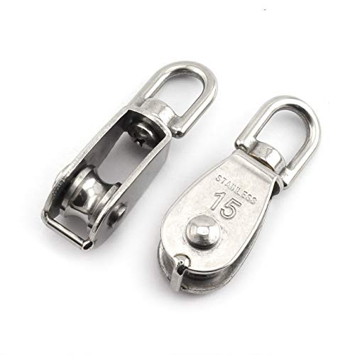 JCBIZ 2-Pack M15 Single Pulley Block Stainless Steel Heavy Duty Hardware Single Wheel Swivel Rigging Lifting Wheel Fixed Pulley for Wire Rope Loading 35kg