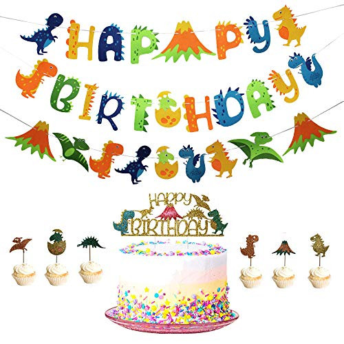Dinosaur Birthday Party Decorations Kit,PartsExtra Dinosaurs Happy Birthday Banner,Glittery Dinosaur Cake Topper and 6Pcs Cupcake Toppers Picks for Kids Birthday Baby Shower Dino Jungle Jurassic Party Supplies Dinosaur Birthday Party Decorations Kit,PartsExtra Dinosaurs Happy Birthday Banner,Glittery Dinosaur Cake Topper and 6Pcs Cupcake Toppers Picks for Kids Birthday Baby Shower Dino Jungle Jurassic Party Supplies