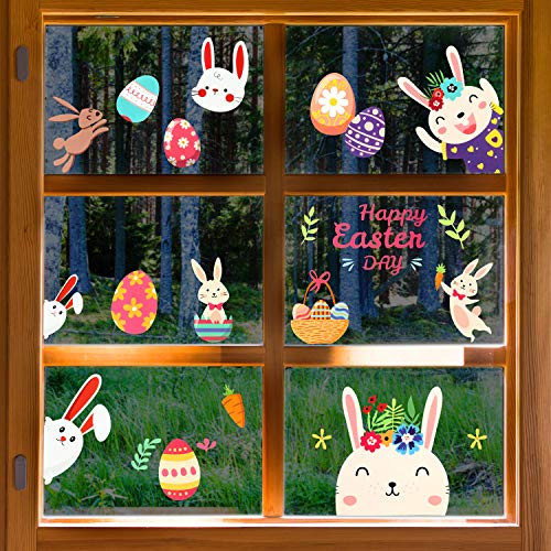 Outus 83 Styles Easter Window Cling Bunny Egg Window Sticker Easter Window Decals Decorations Egg Hunt Games Carrot Chicken Decals for Easter Home Decorations Party Supplies