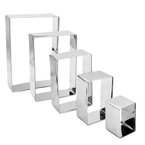 Antallcky Rectangle Cookie Cutter Set-5 pcs Stainless Steel Rectangle Biscuit Molds Fondant Cake Cookie Cutter Set Pastry Heavy Duty Deep Mold 1 Inch Depth