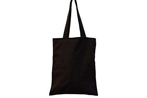 Nuni Unisex DIY Plain Solid Black Canvas Tote Bag, Black/ Zip Closure, Medium