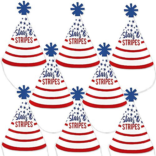 Big Dot of Happiness Stars and Stripes - Mini Cone Memorial Day, 4th of July and Labor Day USA Patriotic Party Hats - Small Little Party Hats - Set of 8