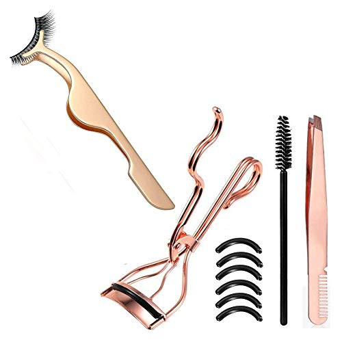 EIAKE False Eyelashes Applicator Tool Eyelash Extension Tweezers Remover Clip Tweezers, Premium Lash Curler Eyelash Curler kit With Eyelash Brush  and  Refill Pads