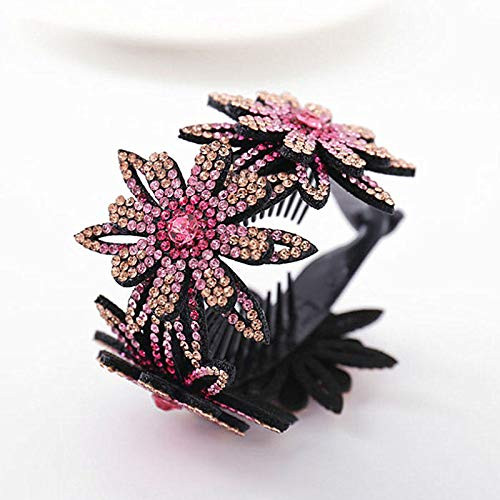 Rhinestone Hair Bun Claws Holders,Rhinestone Flower Ponytail Holder Twist Bun Shaper Women Hair Grips Claw Pink S