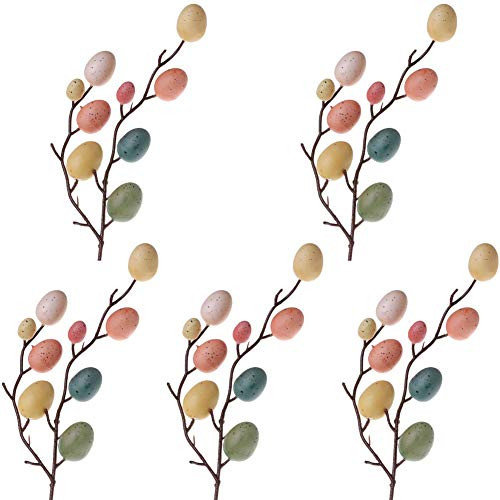 Nuxn 5pcs Easter Egg Tree Decorations Colorful Easter Egg Ornaments Easter Egg Branch Flower Picks for Vase Lawn Flower Pot Decoration
