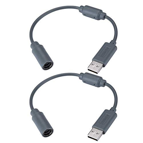 2 Pack Replacement Dongle USB Breakaway Cable for Xbox 360 Wired Controllers - Dark Grey
