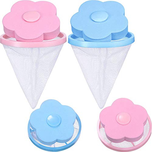 JClover Reusable Washing Machine Floating Lint Mesh Bag Portable Washer Lint Catcher, Hair Filter Net Pouch, Washer Hair Catcher, Washing Machine Lint Trap for Household Tool (4packs)