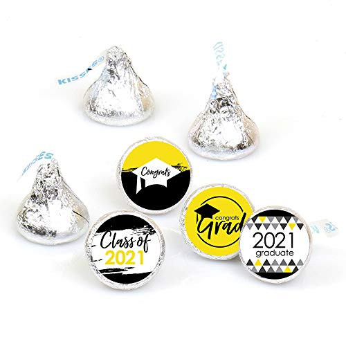 Big Dot of Happiness Yellow Grad - Best is Yet to Come - Yellow 2021 Graduation Party Round Candy Sticker Favors - Labels Fit Hersheys Kisses (1 Sheet of 108)