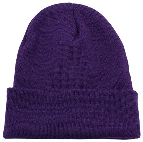 Top Level Unisex Cuffed Plain Skull Beanie Toboggan Knit Hat/Cap, Purple