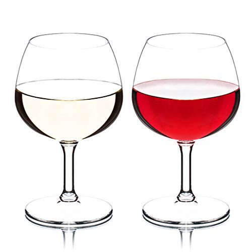 MICHLEY Unbreakable Stemmed Wine Glasses, 100percent Tritan Plastic Small Brandy Snifter Glasses, BPA-free  and  Dishwasher Safe, Shatterproof Plastic Wine Glasses 8.8 oz, Set of 2