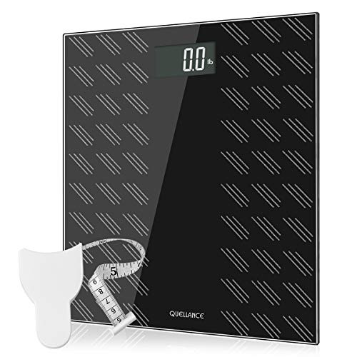 Digital Body Weight Bathroom Scale with Step-On Technology, Non-Slip Matte Platform, Up to 400 Pounds, Body Tape Measure Include, Tempered Glass with Large LCD Backlight Display, Black