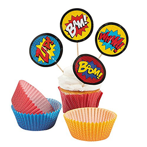 Fun Express Superhero Cupcake Liners with Picks - 200 Pieces