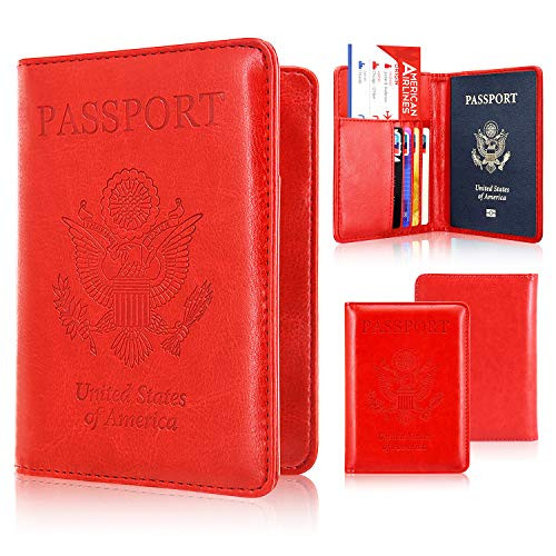 Passport Holder Case, ACdream Protective Premium PU Leather RFID Blocking Wallet Case for Passport, Red