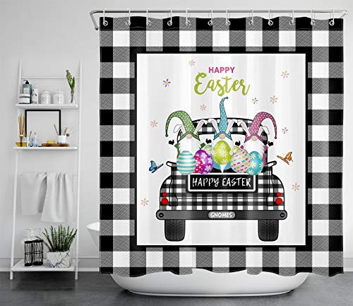 Easter Gnome Shower Curtain Spring Butterfly and Easter Eggs on Plaid Truck Bathroom Shower Curtain, Buffalo Check Bathroom Decor, 69x70 inch Waterproof Polyester Bath Curtain with Hooks Easter Gnome Shower Curtain Spring Butterfly and Easter Eggs on Plaid Truck Bathroom Shower Curtain, Buffalo Check Bathroom Decor, 69x70 inch Waterproof Polyester Bath Curtain with Hooks