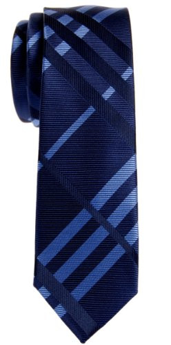 Retreez Exquisite Plaid Check Woven Microfiber Skinny Tie - Navy Blue