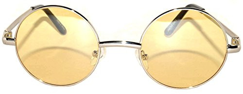 Round Sunglasses Yellow Lens Silver Metal Frame