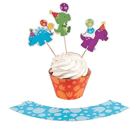 Fun Express Little Dino Cupcake Wrappers with Picks - Makes 100 Treats