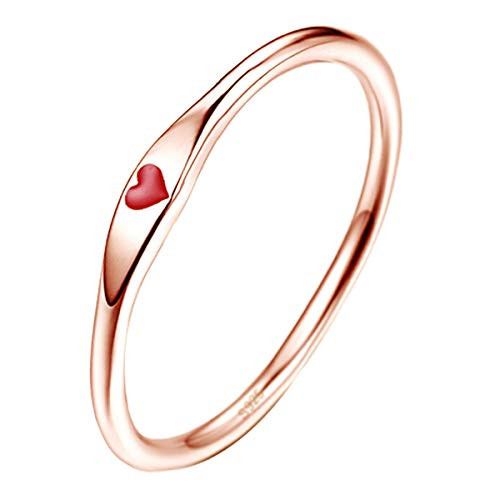 AVECON 925 Sterling Silver Red Heart Romantic Engagement Ring Rose Gold Plated Eternity Promise Ring for Women Size 10
