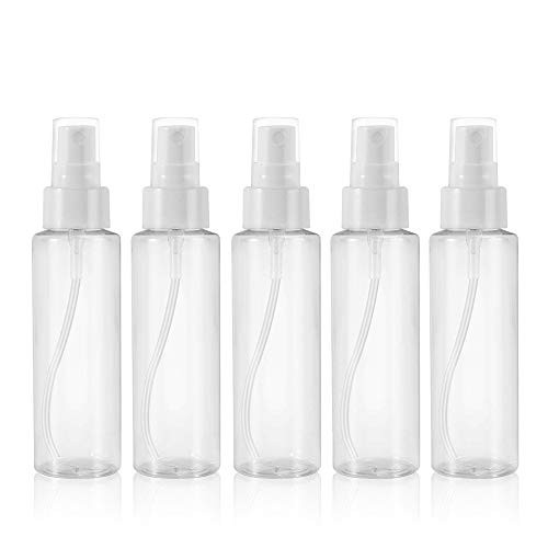 ONMROAD 5 Pack Spray Bottles, 3.38oz / 100ml Refillable Clear Empty Bottles with Fine Mist Sprayer Mini Travel Plastic Spray Bottles for Essential Oils, Perfumes, Cleaning Products