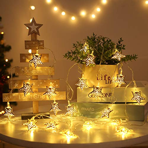 HYAL LUZ Battery Operated Star String Lights, 13.2ft 20 LED String Lights with 3 Modes Decorative Indoor Fairy Lights for Gift, Home, Bedroom, Patio, Christmas, Party, Wedding (Warm White)