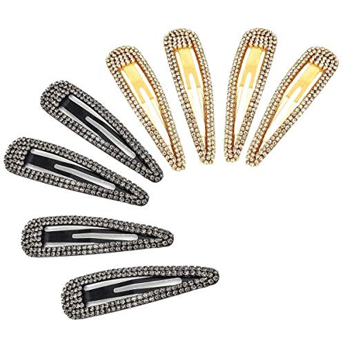 8 Pcs Crystal Hair Clips Fashion Rhinestone Hair Barrettes Water Drop HairPins Headwear Fashion Hair Accessories Crystal Metal Hair Clips for Women Girls (3.2 Inch, Black, Gold)