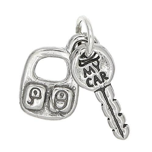 LGU Sterling Silver Oxidized Car Key with Remote Control Charm