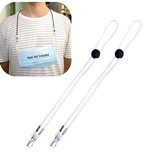 Adjustable Length Mask Lanyard Straps for Back of Head or Neck and Adjustable Stopper Mask Holders Extender (White, 2Pcs)