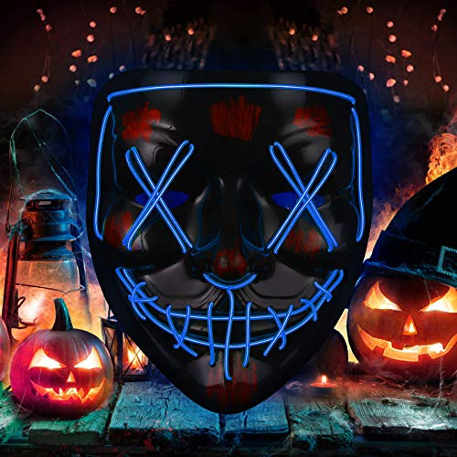 Halloween Mask LED Light up Mask ?Purge mask ?Scary mask for Festival Cosplay Halloween Costume Masquerade Parties (Blue)