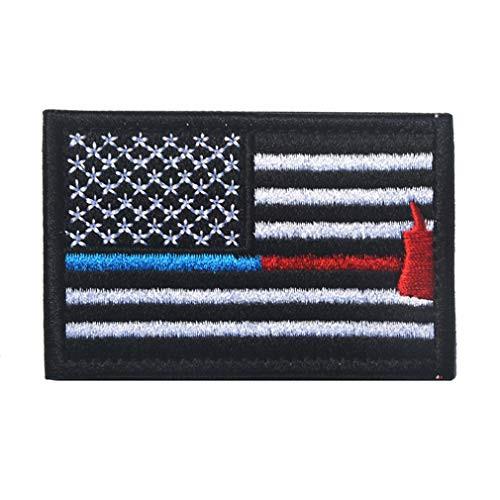 ShowPlus American USA US Flag Patch Military Embroidered Tactical Patches Morale Shoulder Applique (Red & Blue Line Axe)