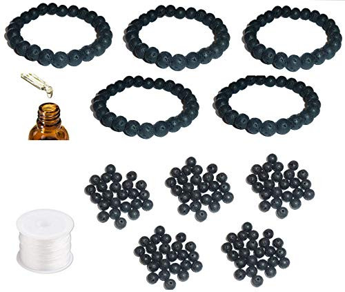 DIY Beading Stretch Cord Kit, Everything to Make The 5 Bracelets Shown, Beading Kit, Jewelry Making, Create Your Own Jewelry, Craft (Black Lava Bracelet Kit)