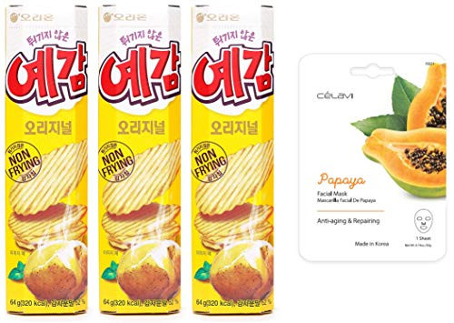 Korean Snack Orion Yegam Yekam Potato Chips, Pack of 3 with One Free Celavi - Kayla's Limited Edition Facial Mask
