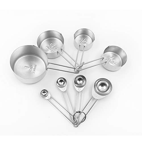 8pcs Stainless Steel Measuring Spoons and Measuring Cups Set Kitchen Accessories Baking Tea Coffee Spoon Measuring Tools (silver)