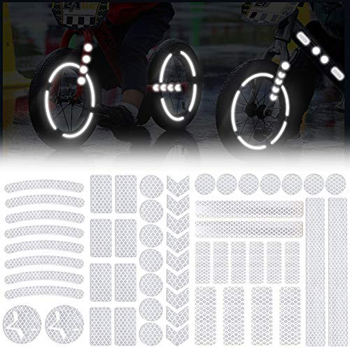 Leasinder 55 Pcs Reflective Stickers for Helmet Bicycle Reflective Tape Night Safety Stickers Decals for Motorcycle, Helmets, Bike, Strollers, Wheelchairs, Scooter, Wheelchairs (White)