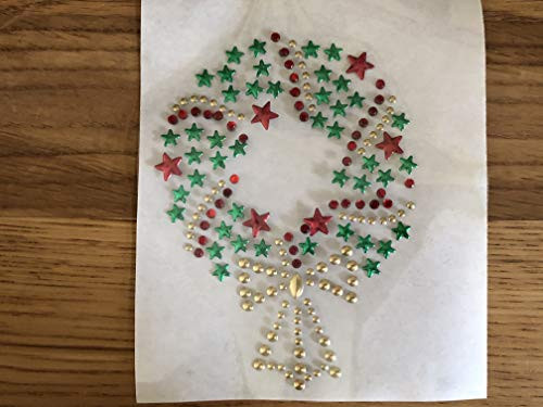 ETDesign E07201 Rhinestone/Nailhead Christmas Wreath w/Bowknot Iron On Hot Fix Transfer Patch-3 inch by 4 inch