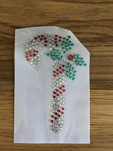 ETDesign E07226 4 inch Rhinestone/Nailhead Christmas Candy Cane Iron On Hot Fix Transfer Patch-2.5 inch by 4.25 inch