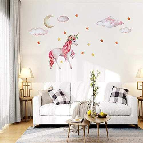 Unicorn Wall Decal Stickers, Large Size Unicorn Stars Moon Clouds Wall Decor for Girls Kids Bedroom Nursery Birthday Party Decoration Unicorn Wall Decal Stickers, Large Size Unicorn Stars Moon Clouds Wall Decor for Girls Kids Bedroom Nursery Birthday Party Decoration