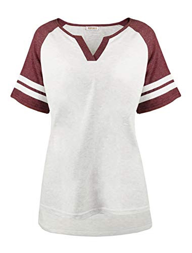 NIPINUS Raglan Sleeve Shirts for Women, Summer V Neck Short Sleeve Shirts Casual Blouses Baseball Tshirts Top(Red,Large)