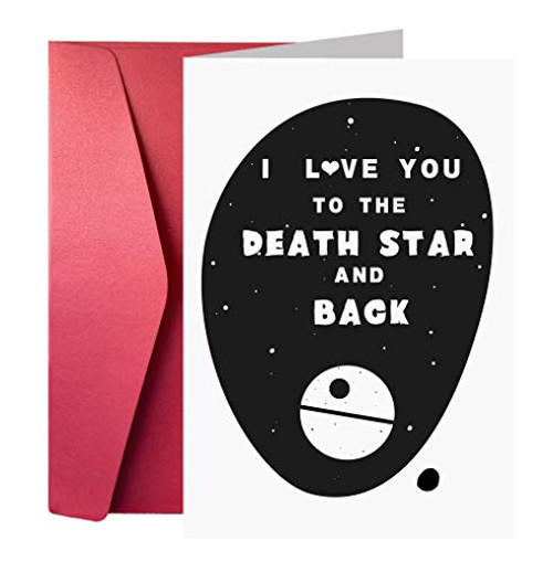 Romantic Anniversary Card for Husband Wife Boyfriend Girlfriend, Valentine's Day Card for Him Her, I Love You to The Death Star and Back