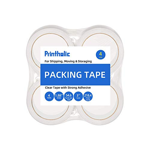Printholic Packing Tape 4 Rolls 1.88 Inch x 54.6 Yards 3 inch Core Clear Packaging Tape for Shipping Packing Moving Office Storage Transparent Shipping Tape Refills for Dispenser